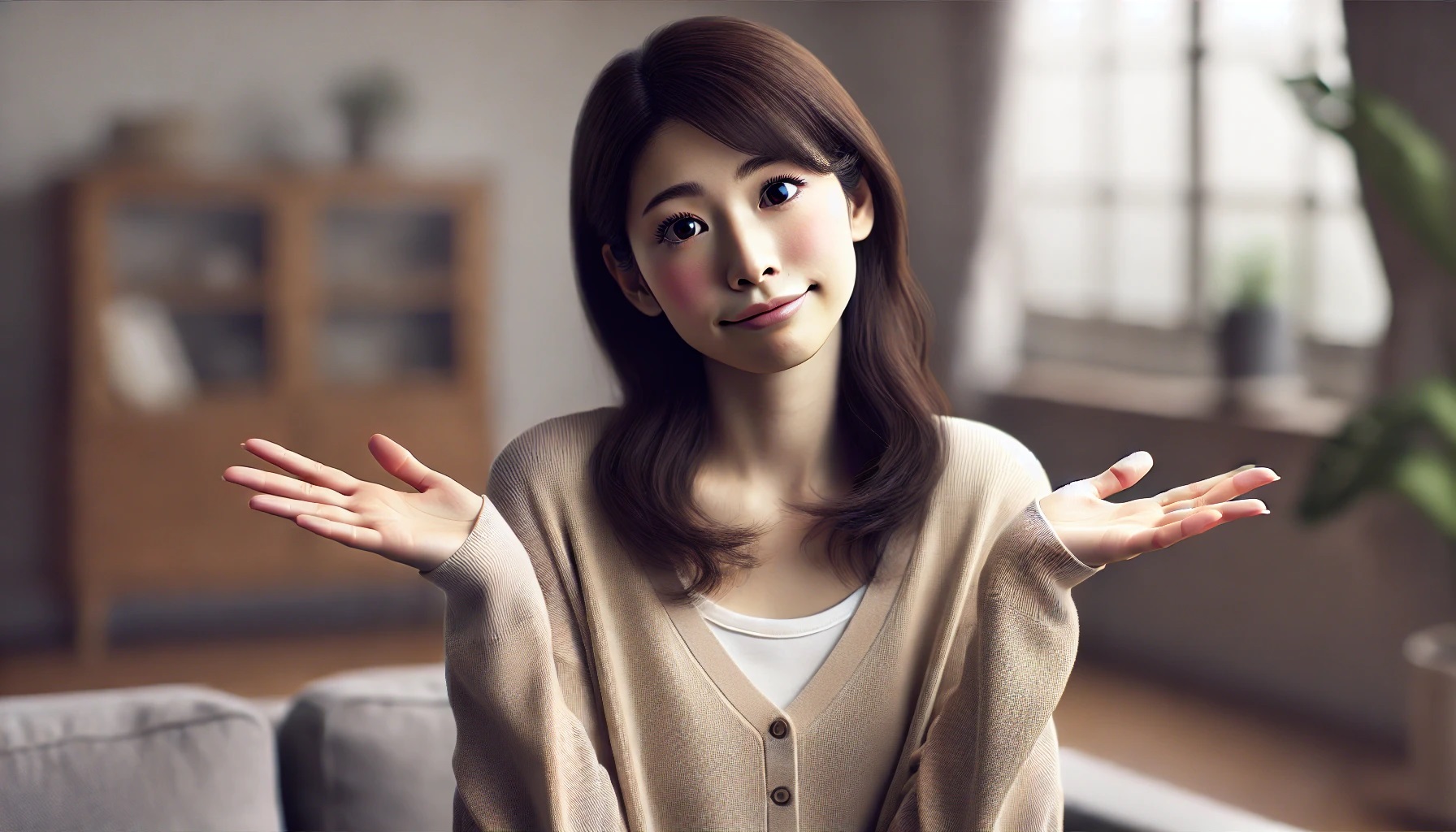 お手上げポーズの女性