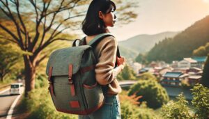 旅行用のリュックを背負う女性