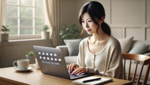 口コミをネットで調べる女性