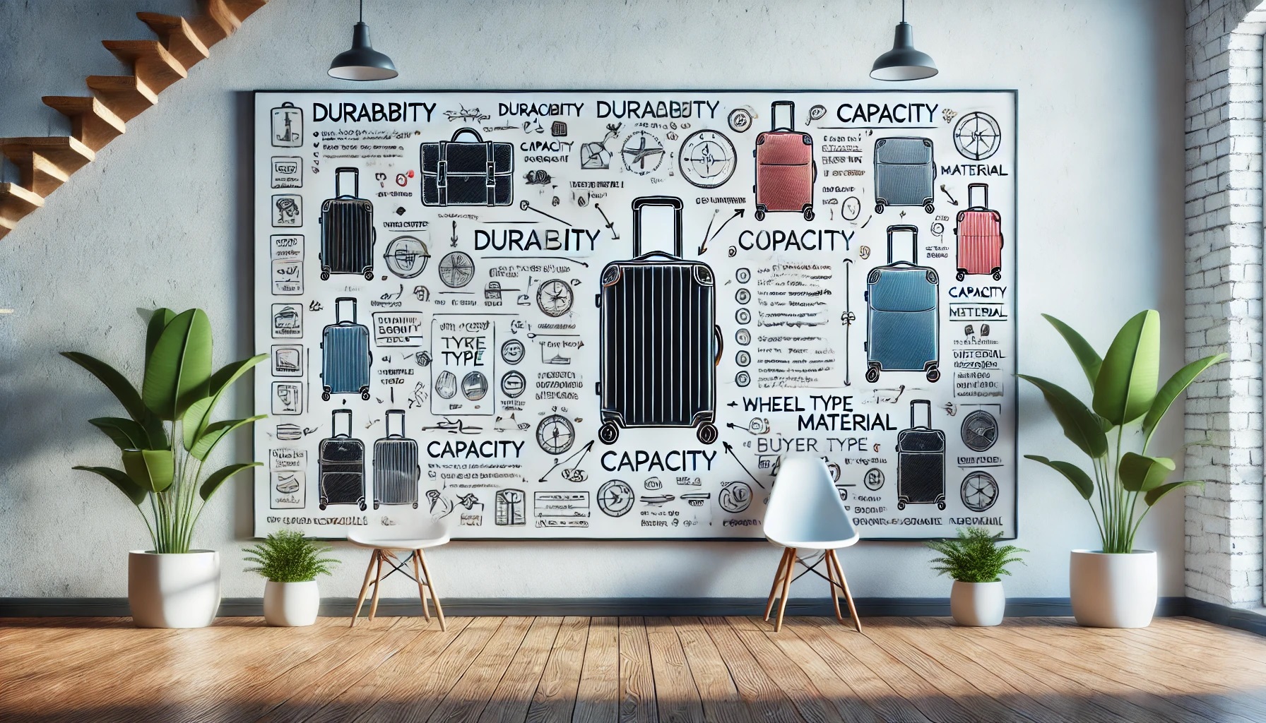 特徴やポイントの説明が書かれたホワイトボード